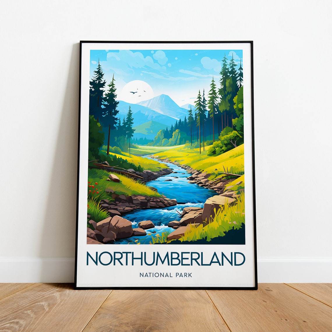 Northumberland National Park River Valley Pine Forest Travel Poster
