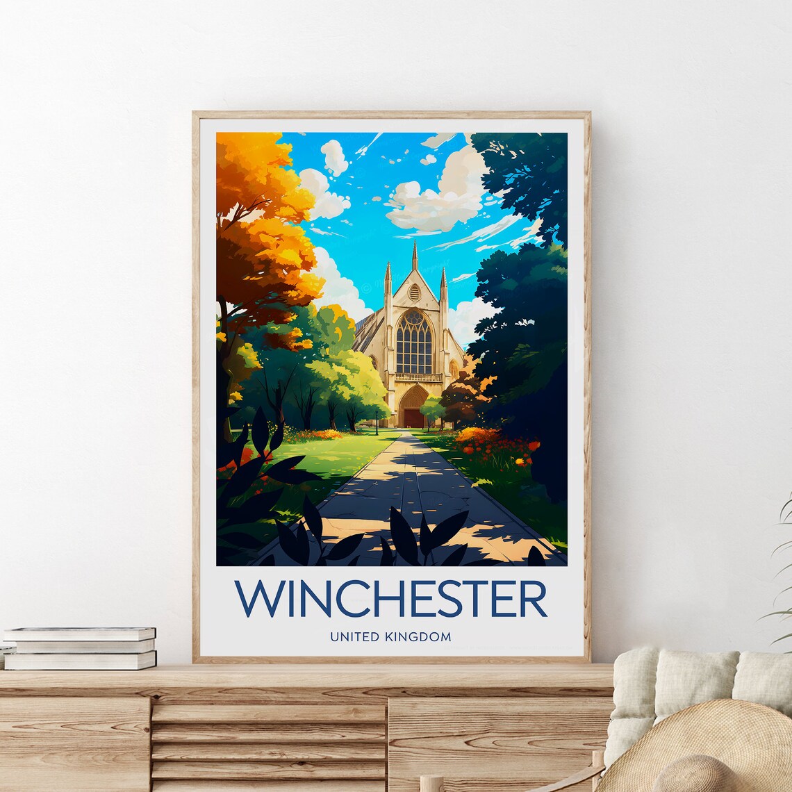 Winchester United Kingdom Cathedral Garden Path Travel Poster