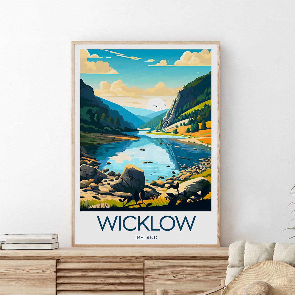 Wicklow Valley Lake Mountain Hills Rocky Shore Ireland Poster - Image 2