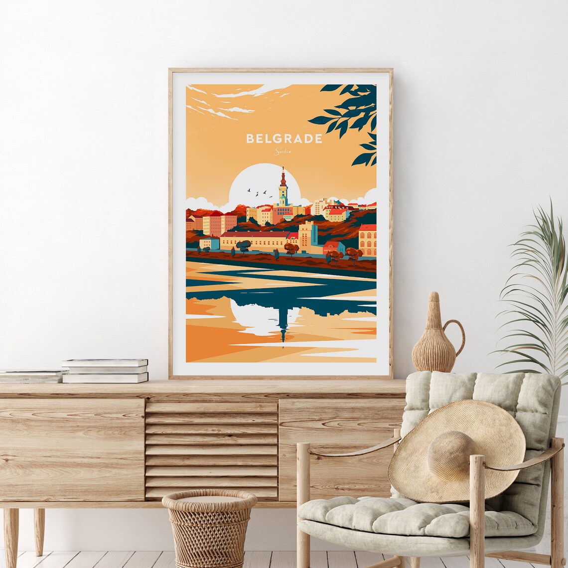 Belgrade Serbia Riverside Sunset Historic Cityscape Mirror Poster - Image 2