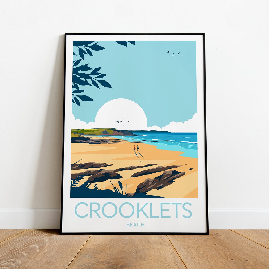 Crooklets Beach Cornwall Walkers On Golden Sand At Sunset Poster