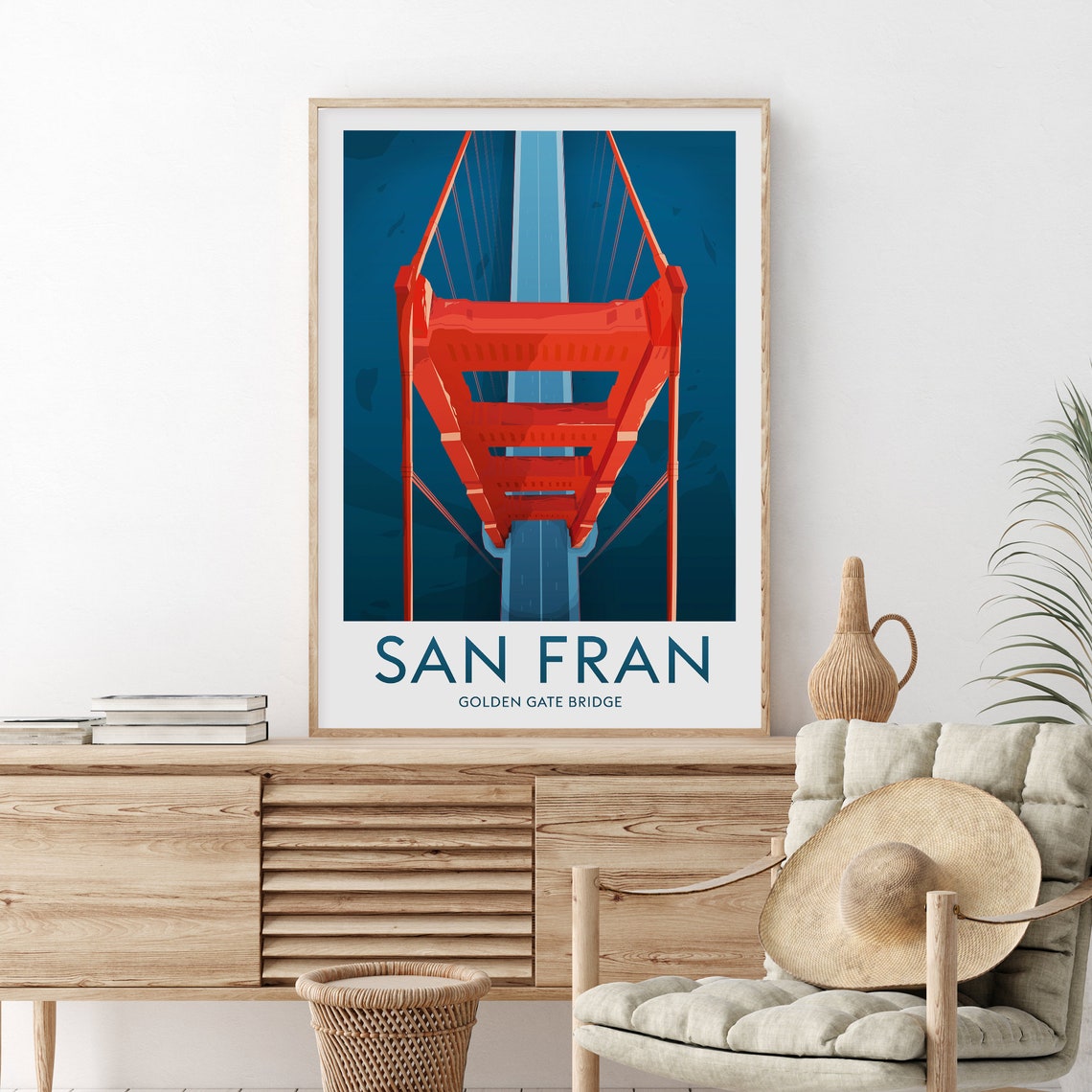 San Francisco Golden Gate Bridge Tower Close Up View Travel Poster