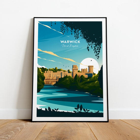 Warwick Traditional Travel Print United Kingdom Warwick Castle Poster Wedding Gift Birthday