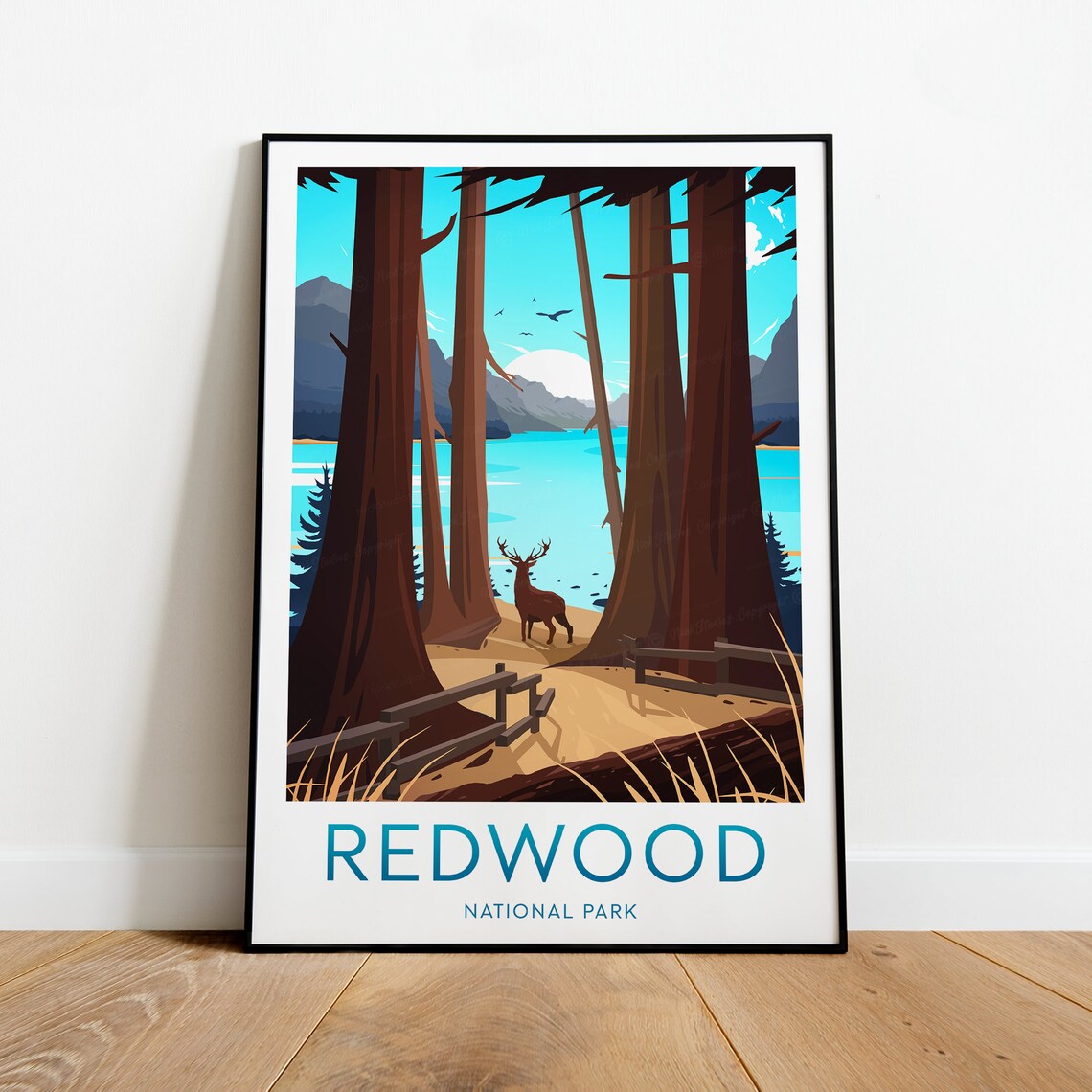 Redwood National Park Towering Trees Deer California Travel Poster - Image 2