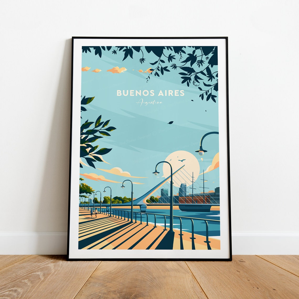 Buenos Aires Argentina Puente de la Mujer Waterfront Travel Poster - Image 2