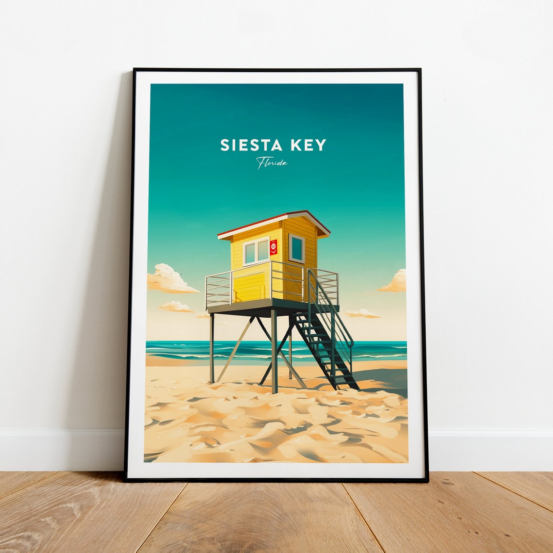 Siesta Key Iconic Yellow Lifeguard Tower on Florida Beach Poster - Image 2