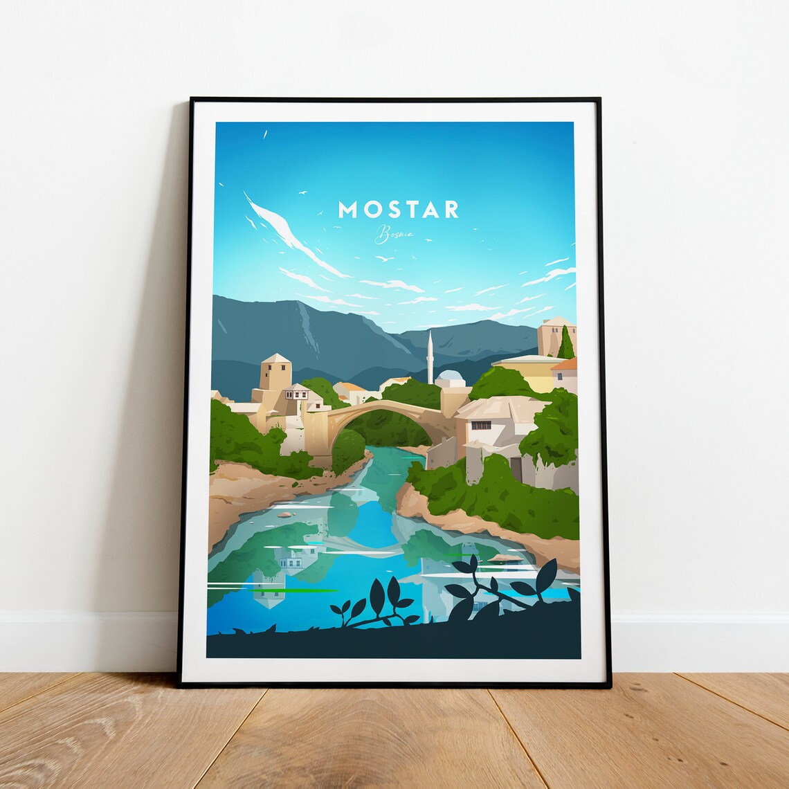 Mostar Bosnia Stari Most Old Bridge Over the River Travel Poster