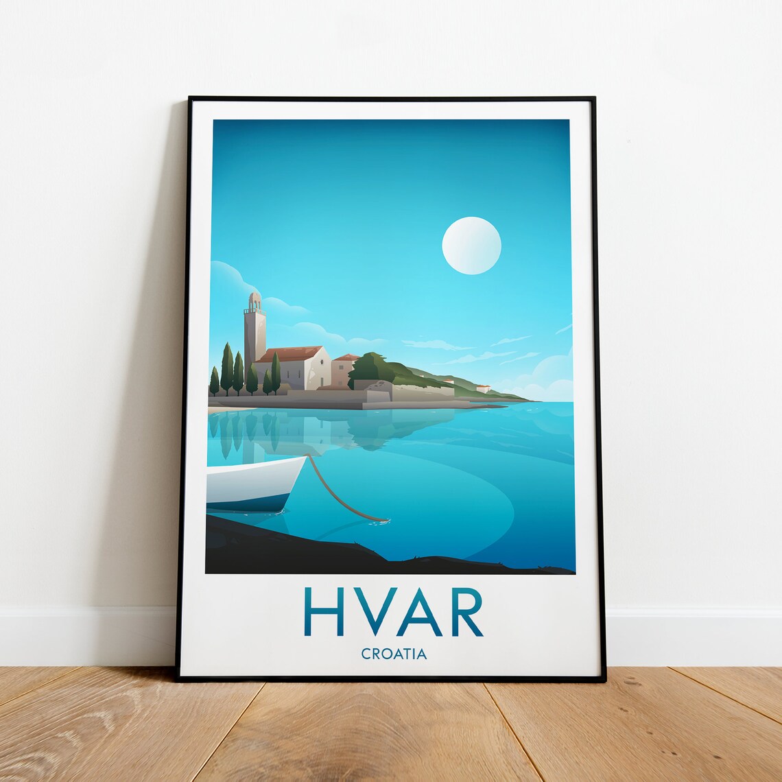Hvar Croatia Harbor Church And Calm Turquoise Sea Water Poster