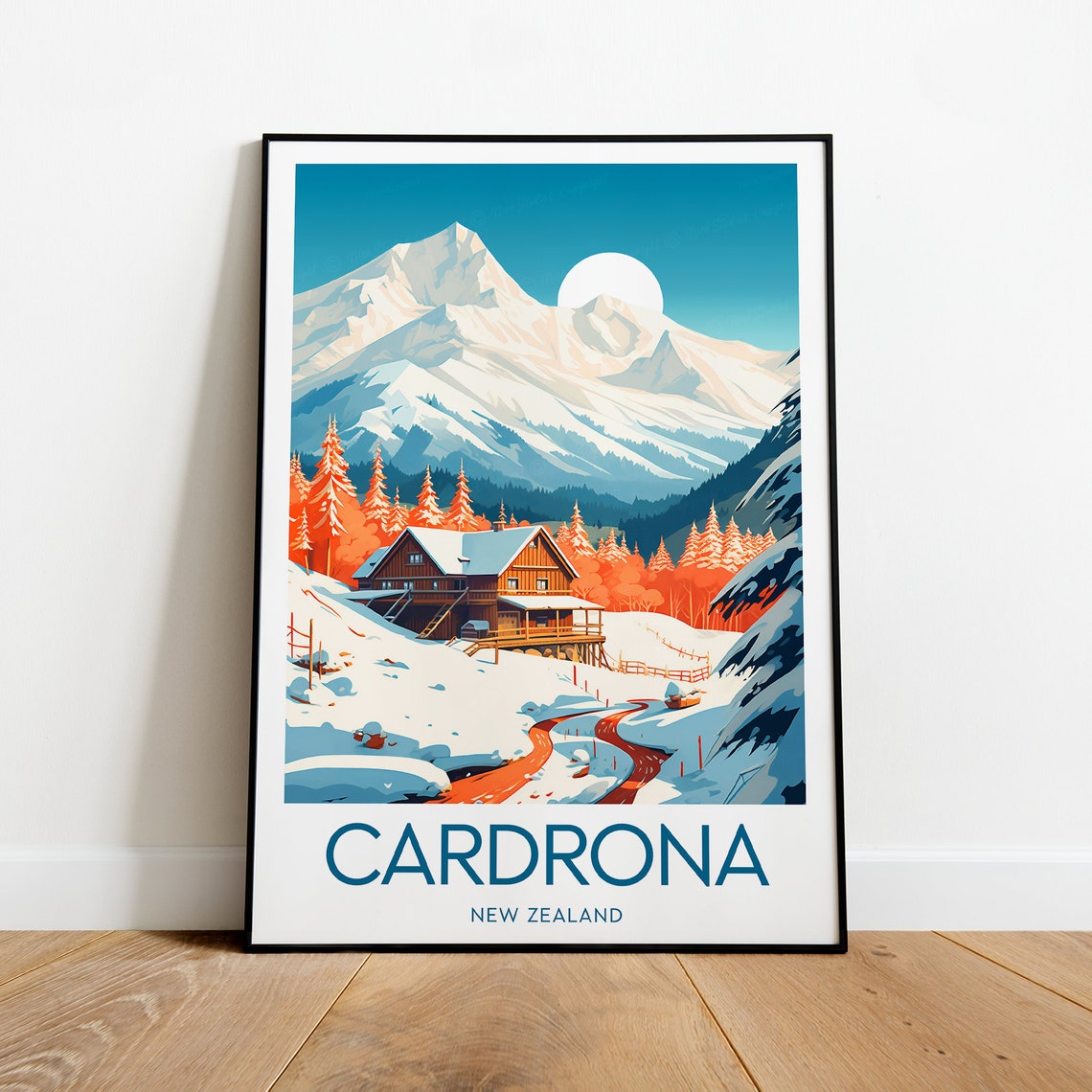 Cardrona New Zealand Snowy Mountain Chalet Ski Resort Poster