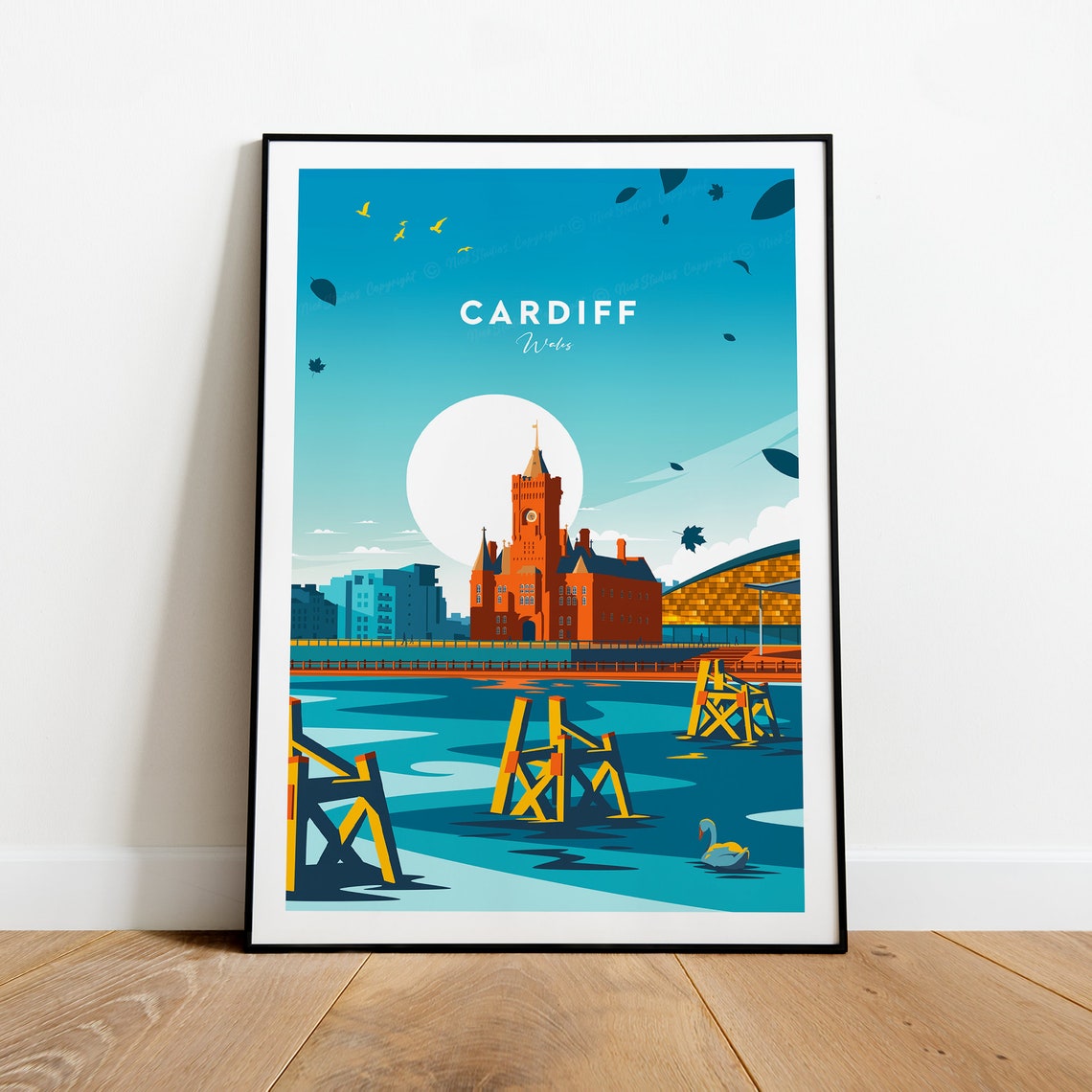 Cardiff Wales Bay Waterfront Sunset Travel Scene Artwork Poster - Image 2