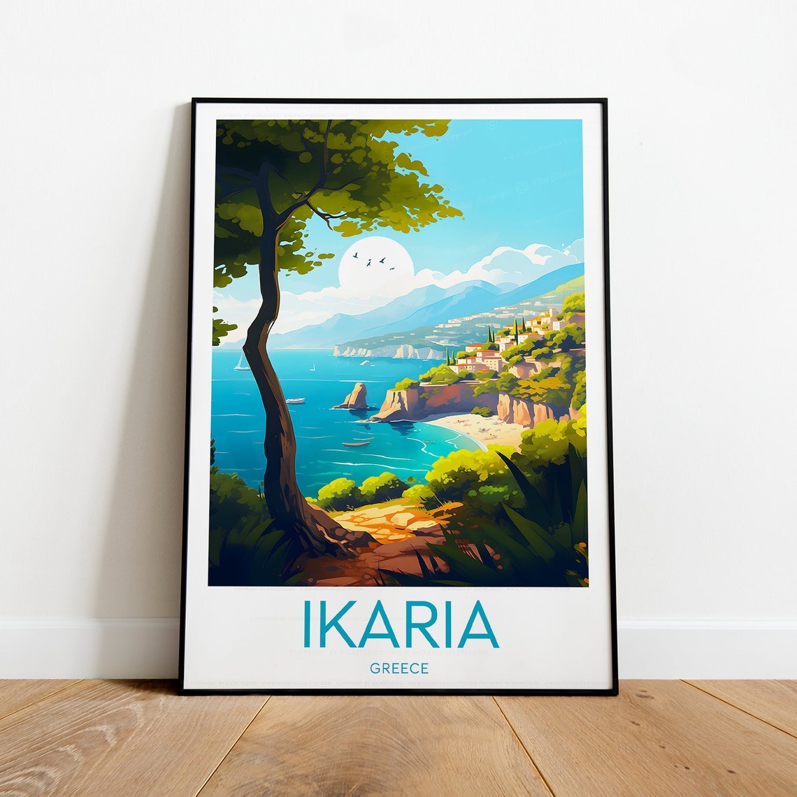 Ikaria Greece Aegean Coast Cliffs Golden Sunset Travel Poster - Image 2