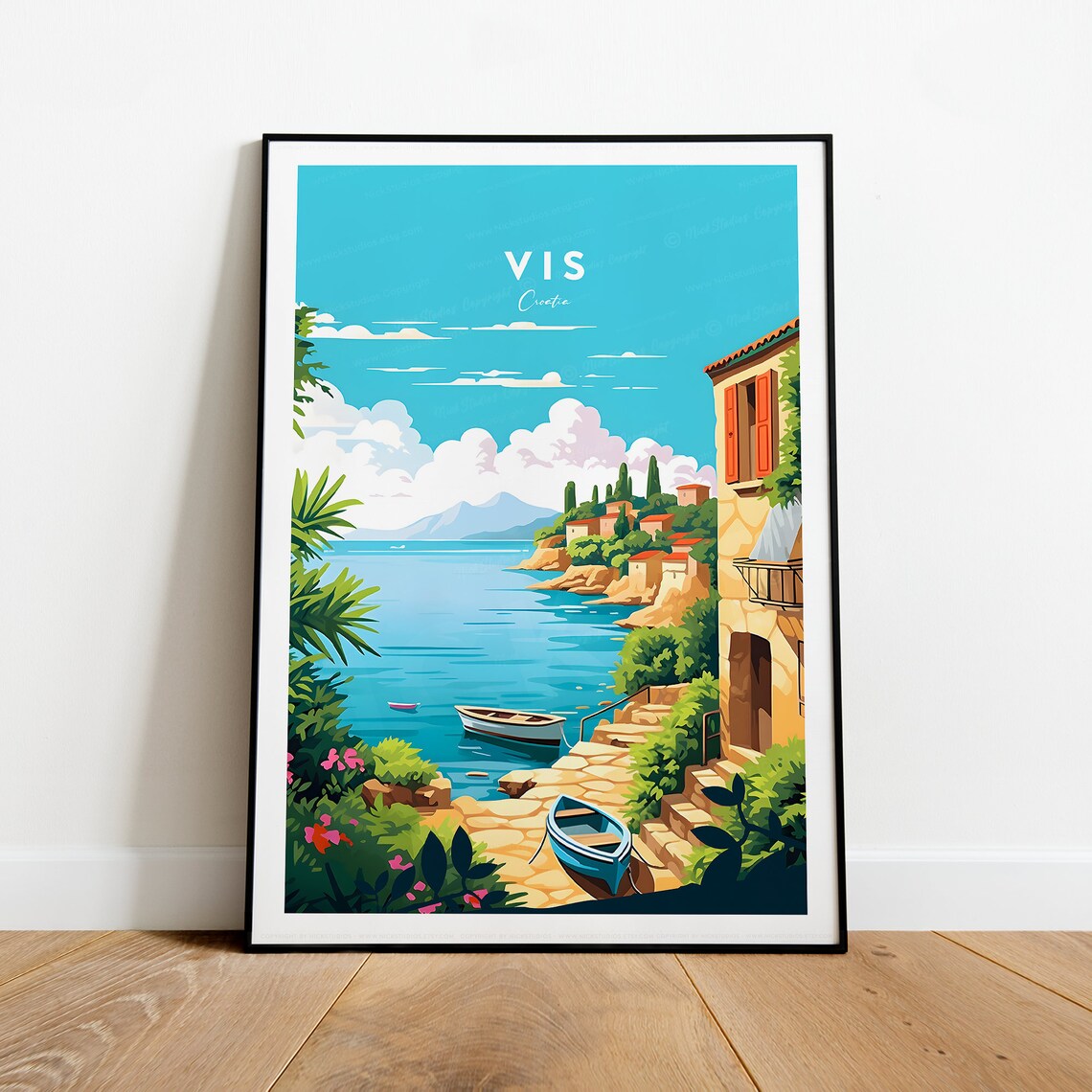 Vis Croatia Sunny Island Harbour Fishing Boats Travel Poster