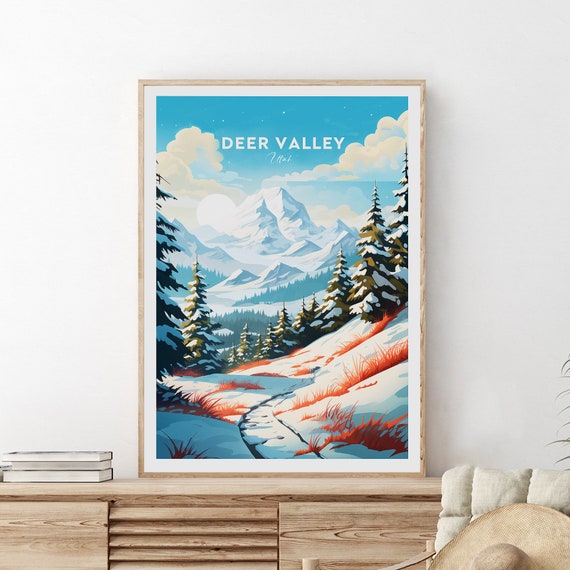 Deer Valley Traditional Travel Print Utah Ski Resort Deer Valley Poster Ski Art Wedding Gift Birthday