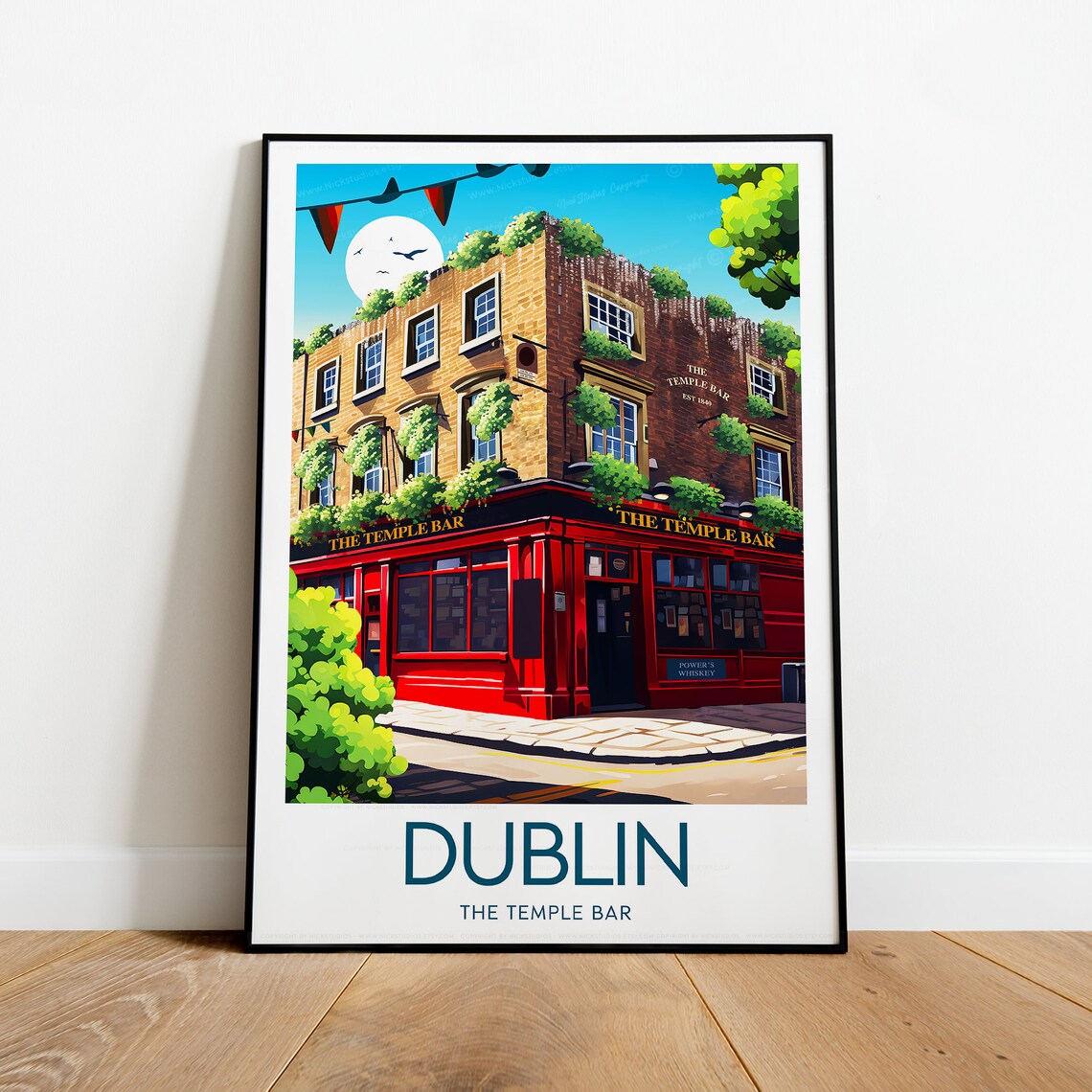 Dublin Ireland The Temple Bar Historic Pub Daytime Travel Poster - Image 2