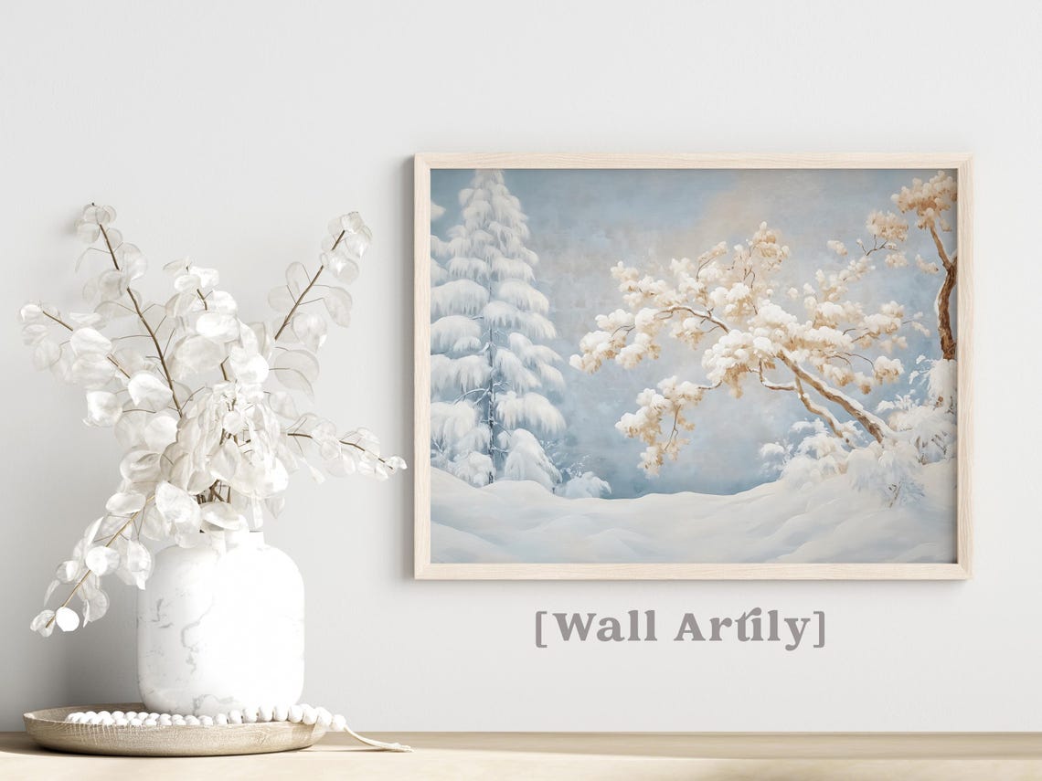 Snow Covered Branches Over A Snowy Path Cool Winter Painting Poster - Image 6