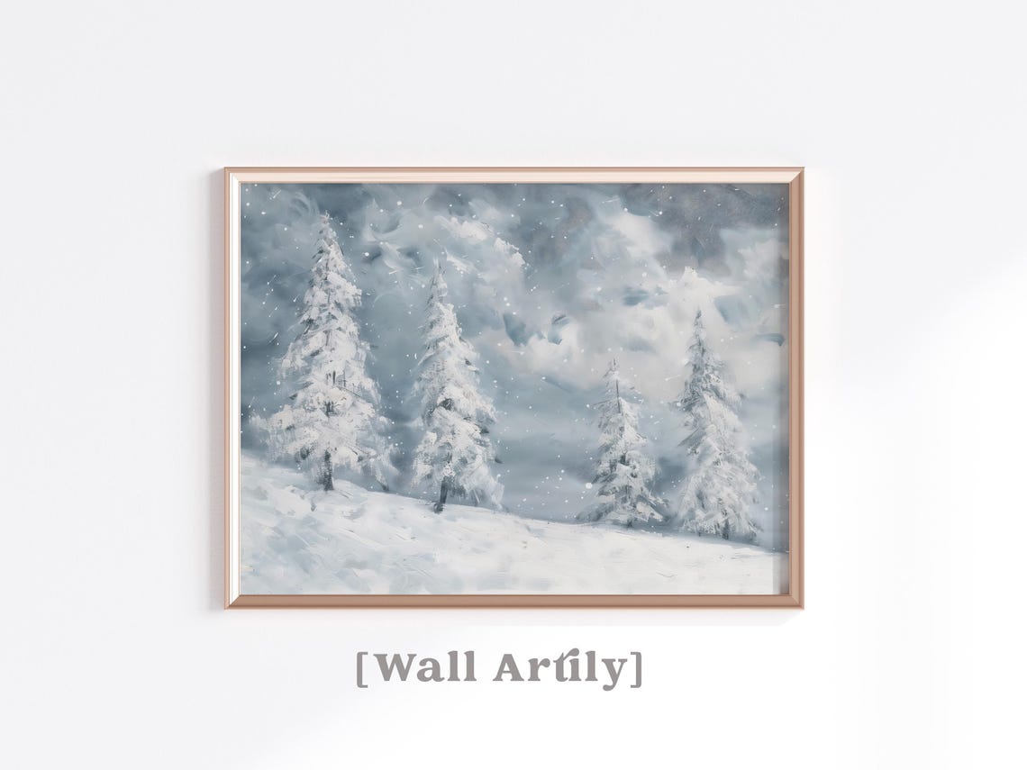 Snowy Pine Forest Storm Winter Landscape Painting Decor Poster - Image 2