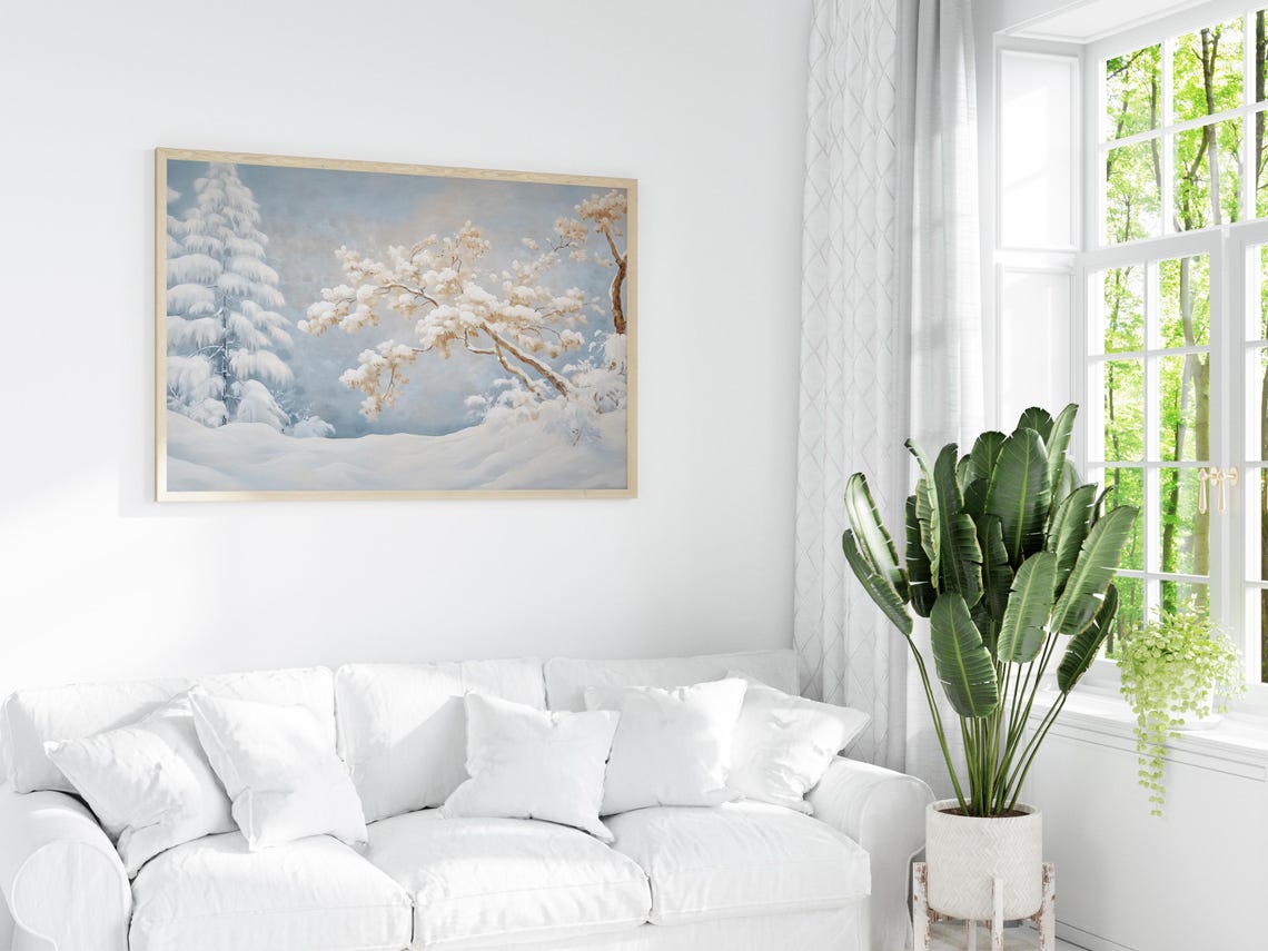 Snow Covered Branches Over A Snowy Path Cool Winter Painting Poster - Image 3