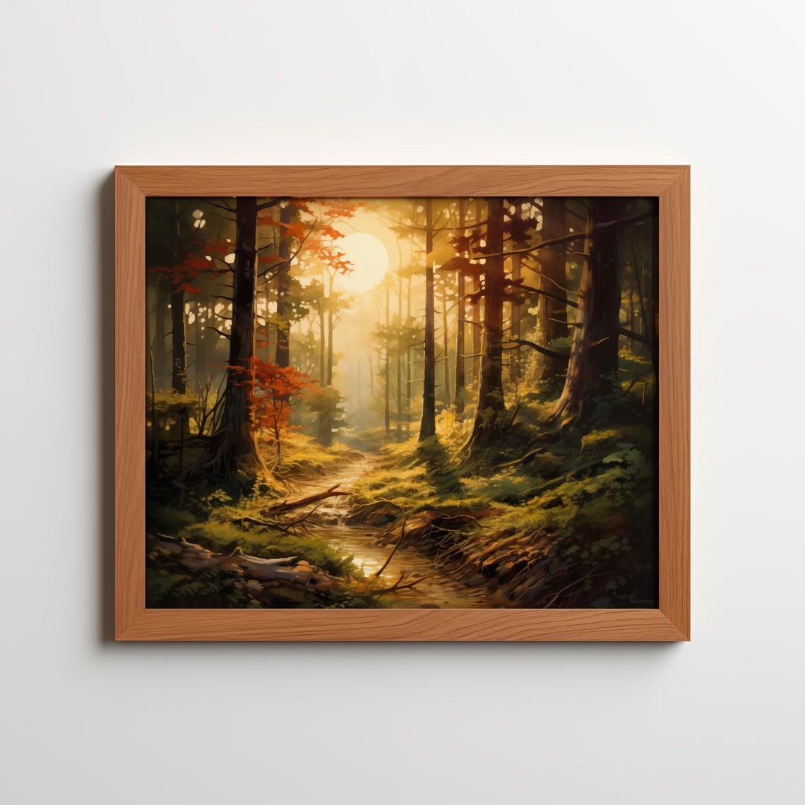 Sunset Forest Path Print Golden Hour Landscape Nature Trail Decor