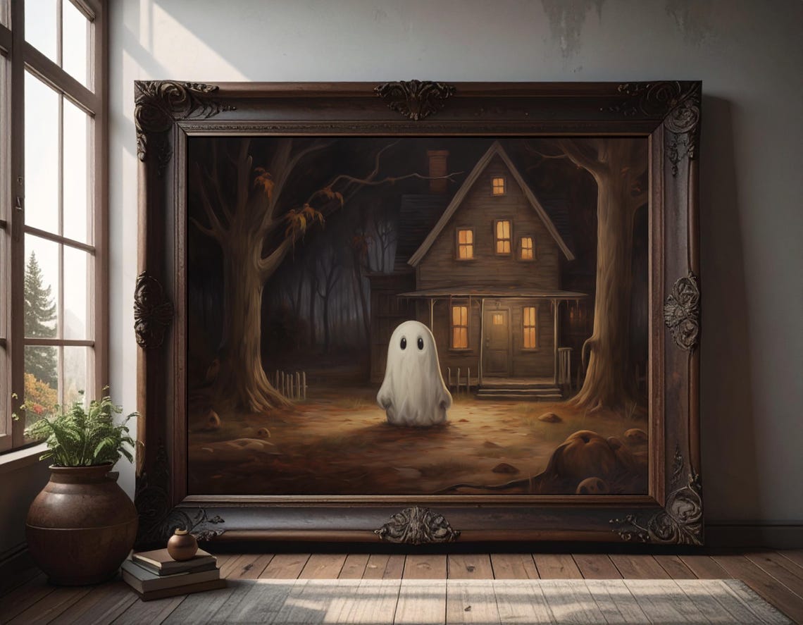 Cute And Haunted House Print Spooky Halloween Wall Art Whimsical Kids Room Decor Instant
