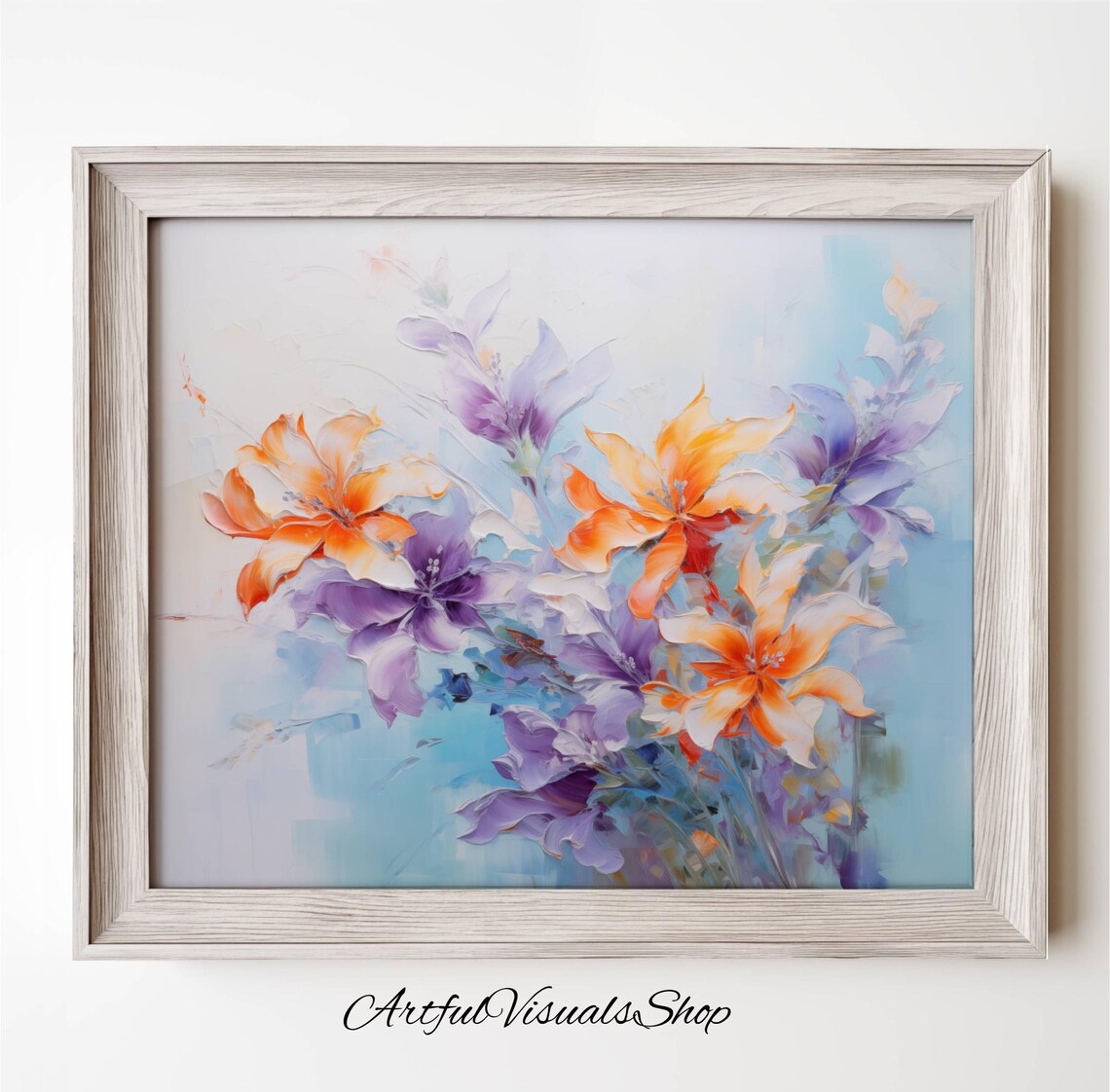 Orange And Purple Lilies Impressionist Floral Oil Painting Poster