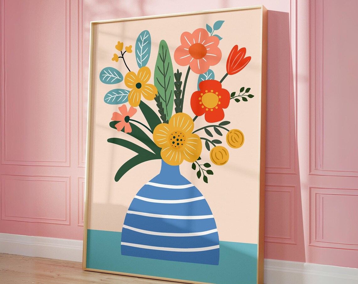 Flower Bouquet Vase Botanical Art Print