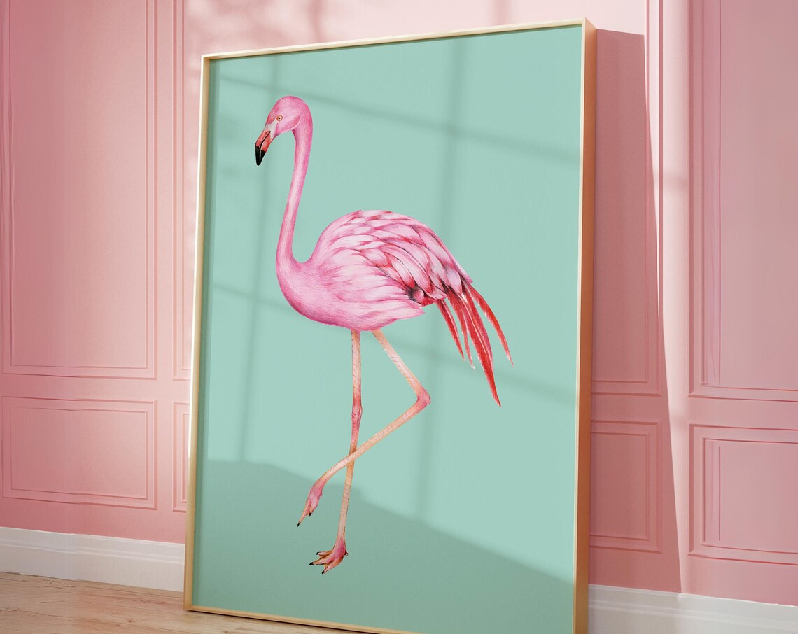 Flamingo Poster Print, Retro Animal Wall Art