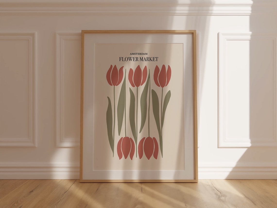 Amsterdam Flower Market Red Tulips Minimalist Dutch Floral Poster