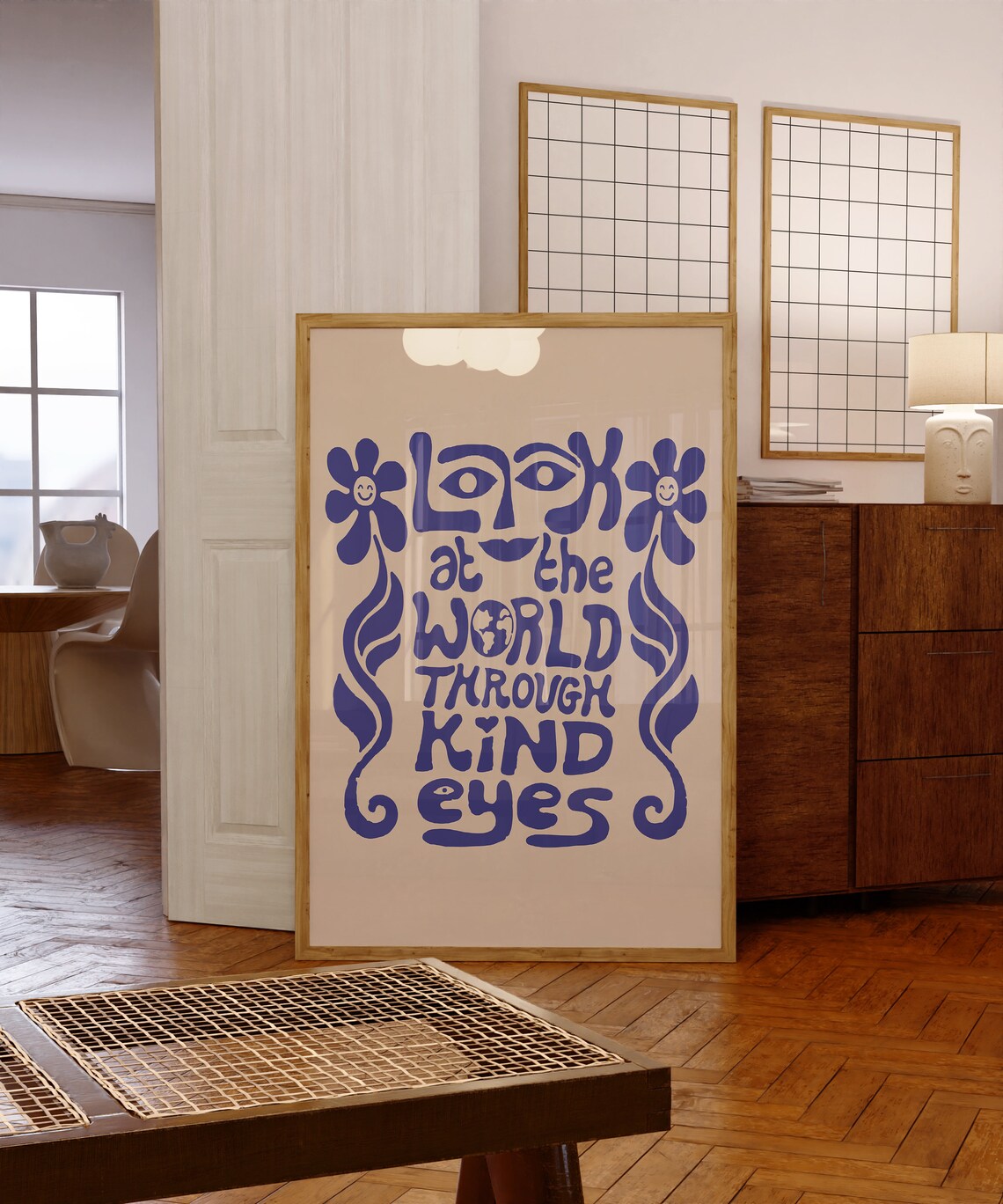 Look at the World Through Kind Eyes Blue Retro Typography Quote Poster - Image 6