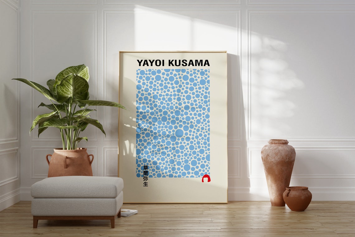 Yayoi Kusama Blue Polka Dots Minimalist Japanese Exhibition Poster - Image 4