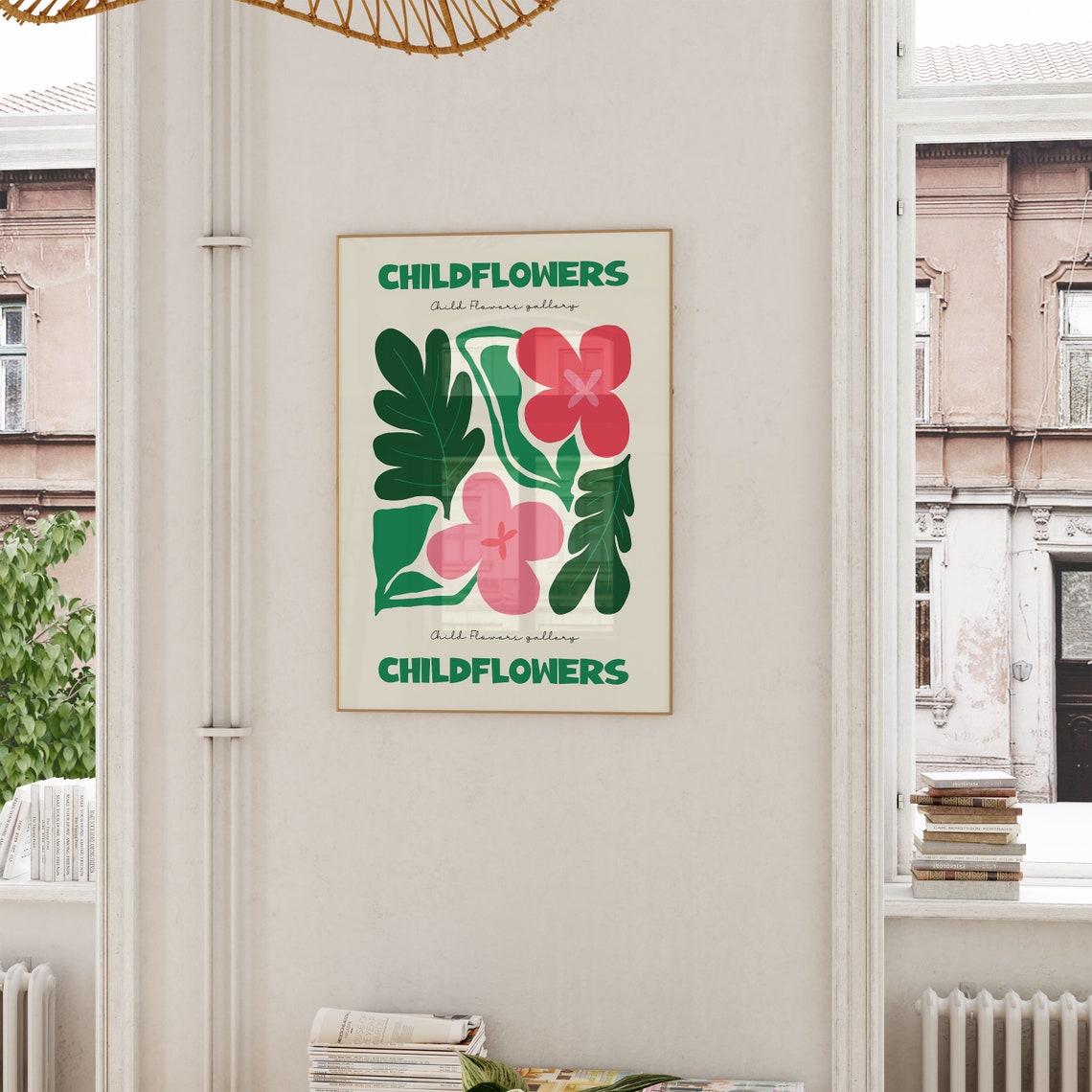 Childflowers Pink Green Botanical Gallery Modern Playful Art Poster - Image 4