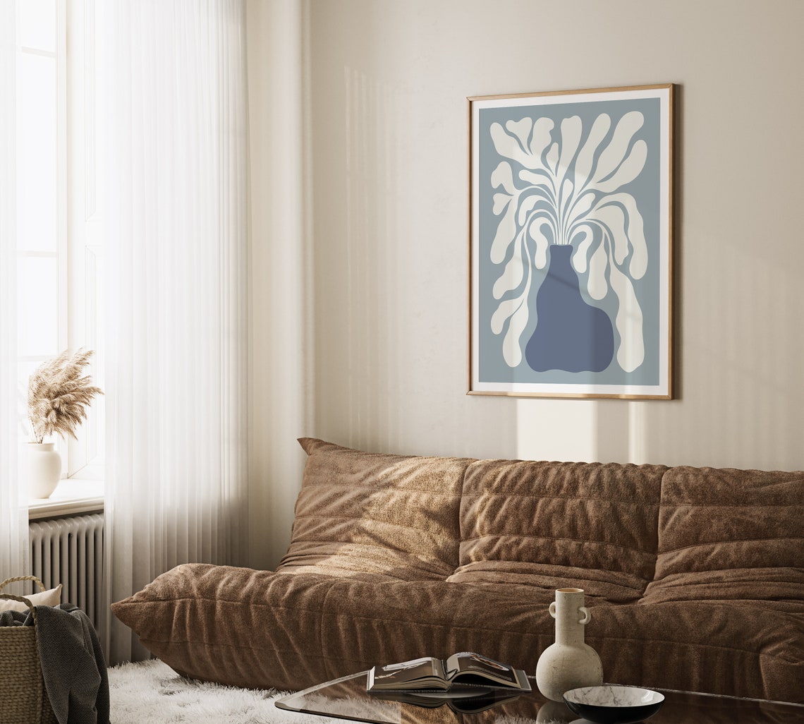 Matisse Style Cream Organic Leaves in Navy Vase Still Life Poster - Image 3