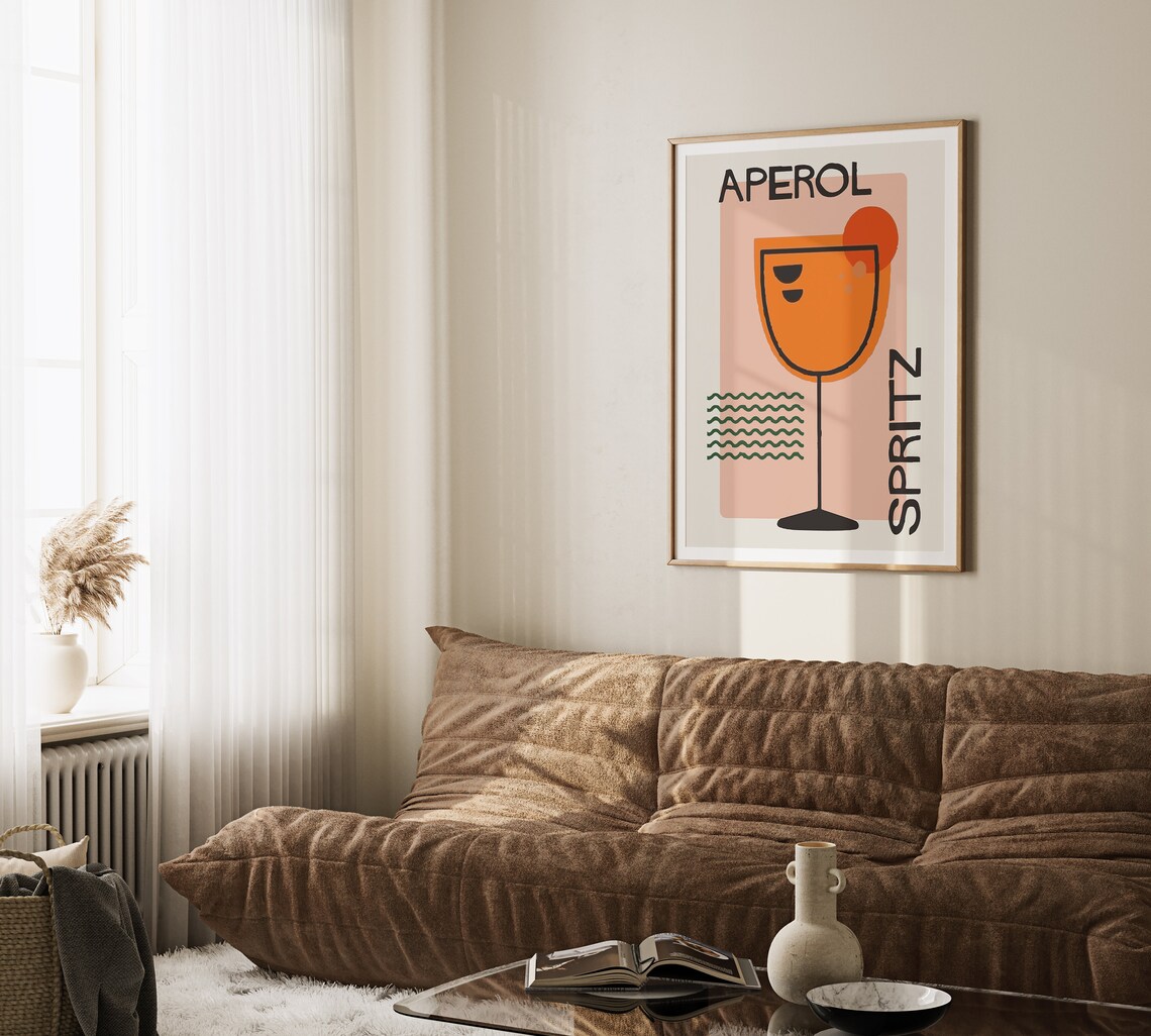 Aperol Spritz Cocktail Minimalist Retro Kitchen Bar Decor Poster - Image 3