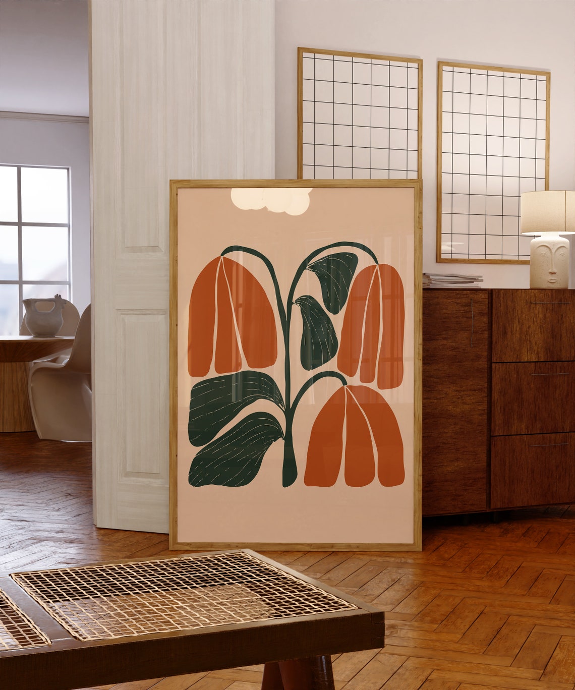 Burnt Orange Abstract Leaves Minimalist Boho Decor Art Print - Image 5