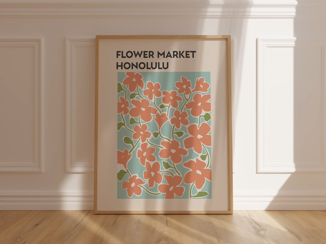 Honolulu Hawaii Flower Market Coral Blossom Botanical Art Print
