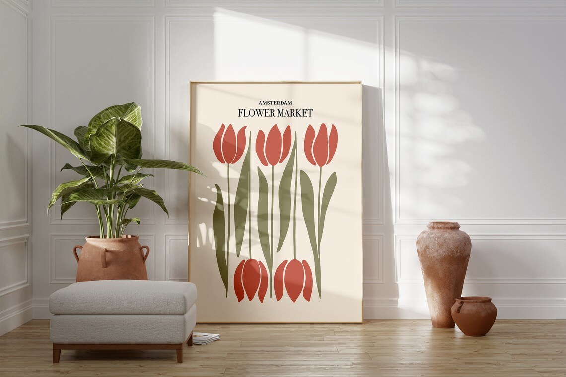 Amsterdam Flower Market Red Tulips Minimalist Dutch Floral Poster - Image 3