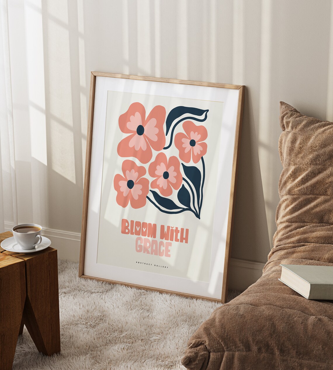Bloom With Grace Coral Floral Quote Gallery Decorative Poster - Image 2