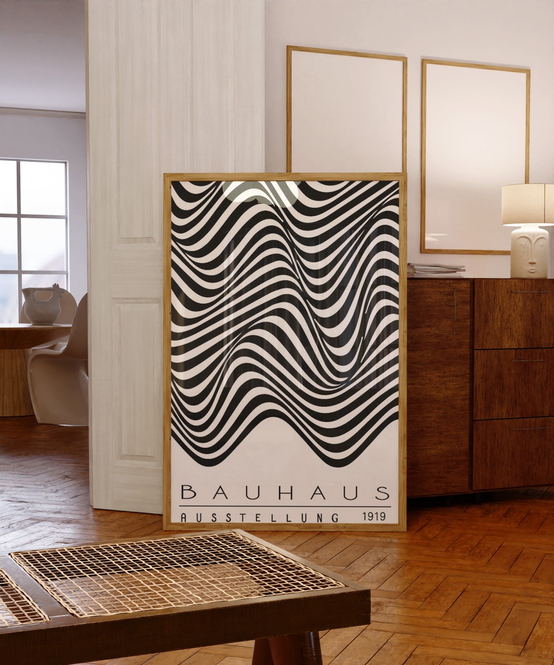Bauhaus Ausstellung 1919 Black White Wavy Optical Design Poster - Image 4