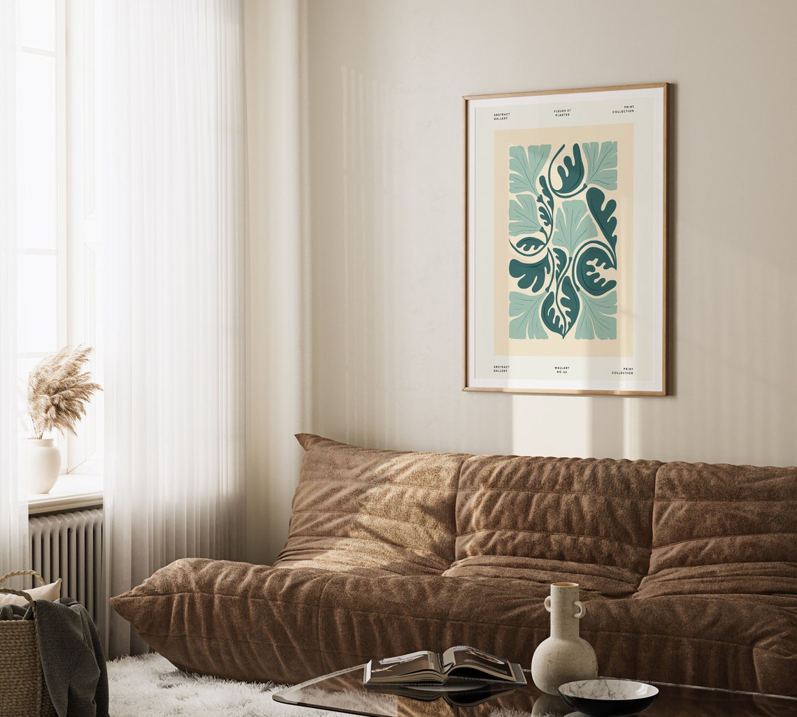 Teal Green Leaf Pattern Fleurs et Plantes Gallery Art Poster - Image 3