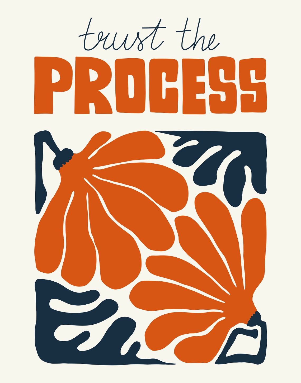 Trust the Process Botanical Orange Floral Retro Quote Poster - Image 4