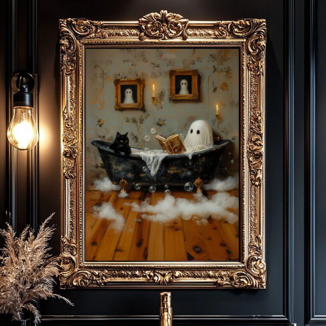 Ghost Reading in Bathtub Halloween Whimsigoth Art Print