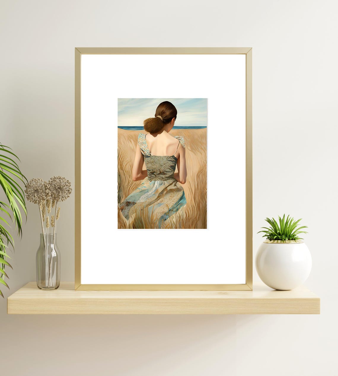 Woman Walking Beach Dunes Back View Coastal Seaside Art Poster - Image 4