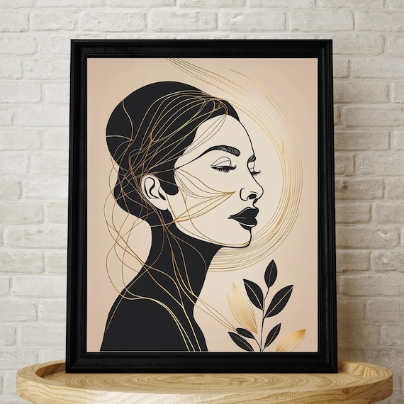 Black and Gold Woman Profile Line Art Elegant Portrait Poster