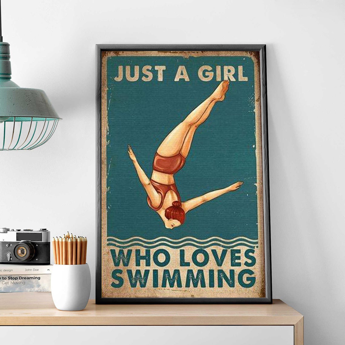 Swimming Girl Art Print Just A Girl Who Loves Swimming Poster Vintage Swimming Girl Wall Art Swimming Wall Decor Swimming Pool Girl - Image 2