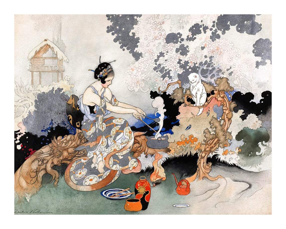Vintage Magic Woman And Cat Art Print, Charles Robinson - Image 2