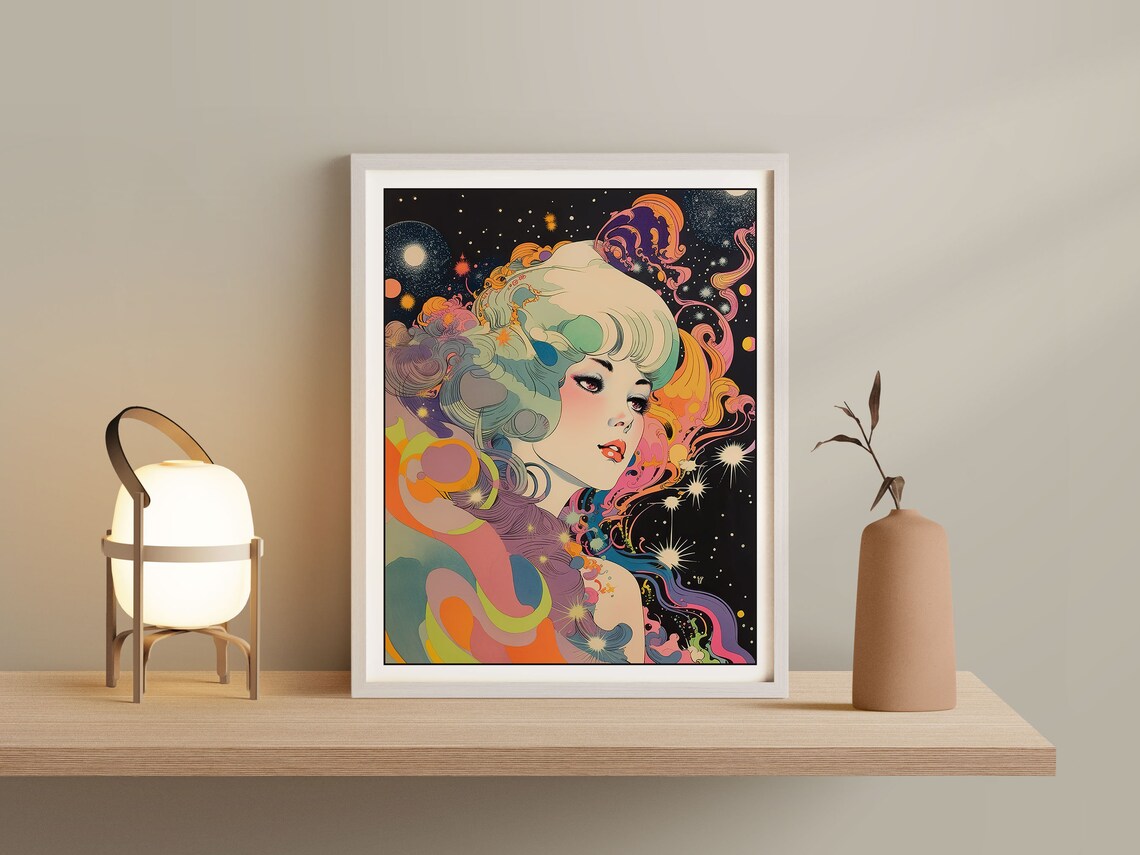 Vintage Retro Style Psychedelic Space Woman Art Print - Image 2