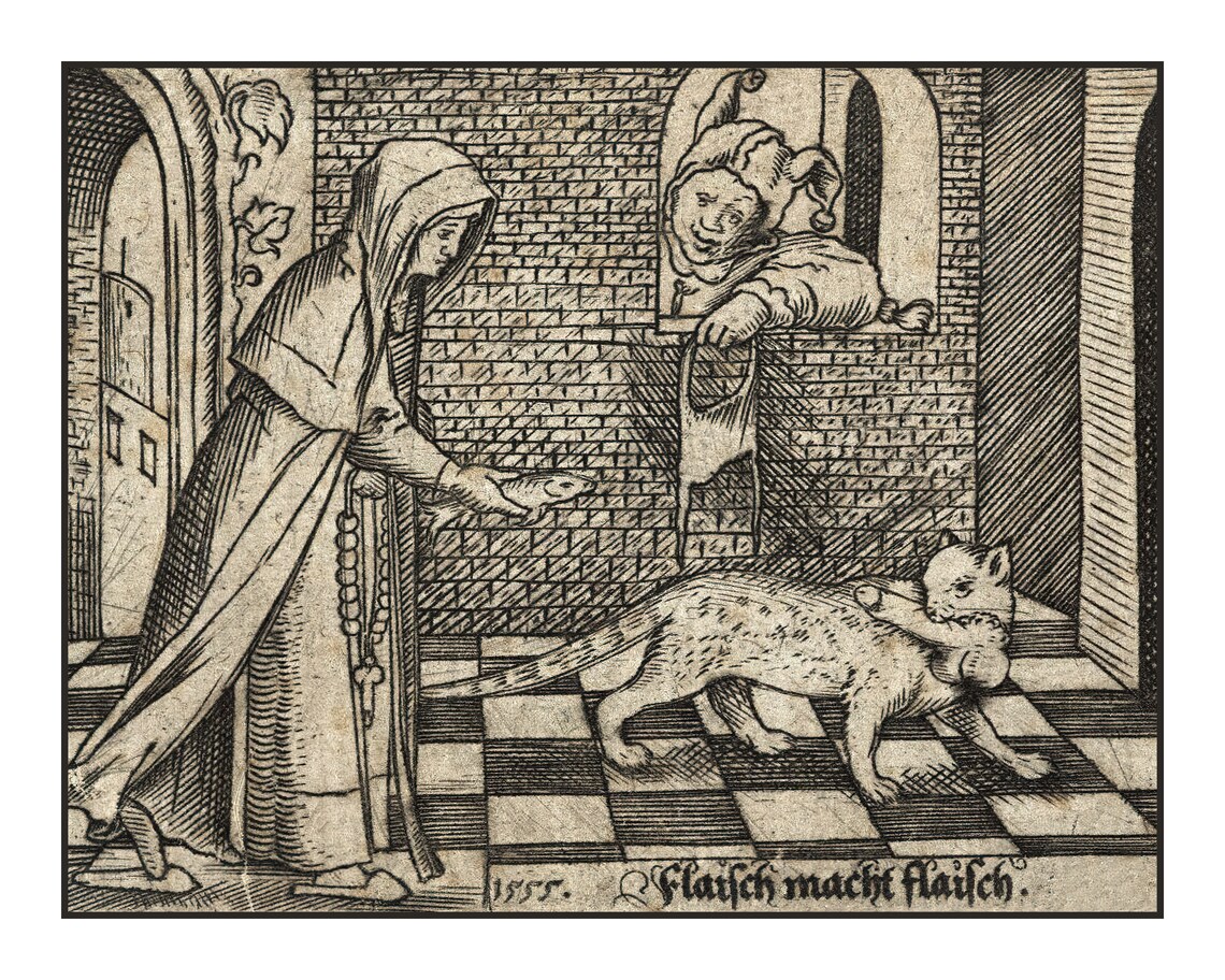Antique Penis-Stealing Cat Print, Vintage Oddity - Image 2