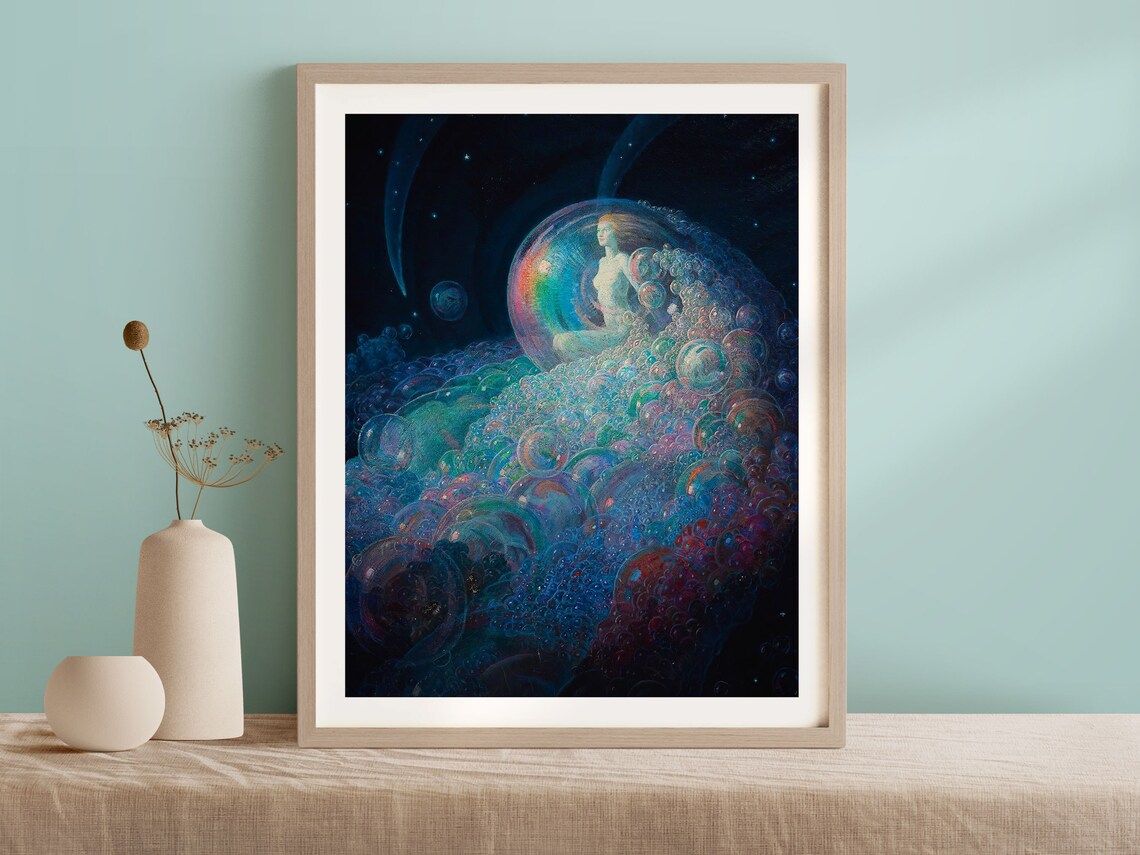 Vintage Surreal Cosmic Bubble Woman Art Print
