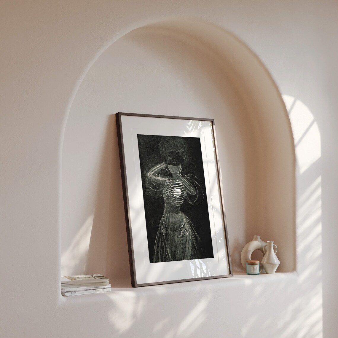 Vintage Skeleton Woman Gothic Art Print, Retro Dark - Image 3