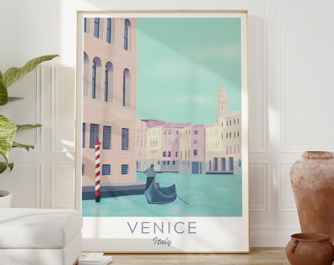 Italy Venice Illustration Venice Travel Print Italy Illustration Venice Wall Art Venice Gondola Print Italy Travel Poster Italy Print