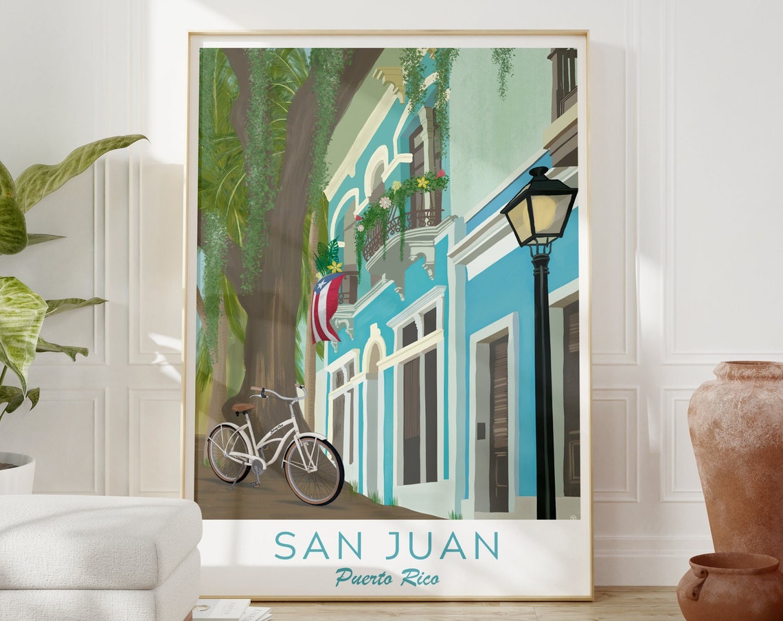 Puerto Rico Illustration San Juan Print Puerto Rico Wall Art Puerto Rico Gift Puerto Rican Flag Illustration Latin America Poster